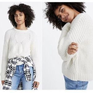 $98 MADEWELL Everett Rib-Play Pullover Sweater White Knit Wool Blend Designer M